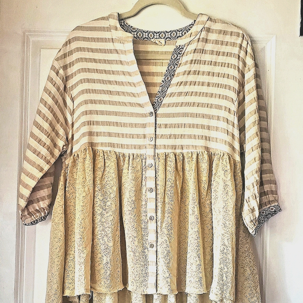 Hyke stripped/aztec high low blouse